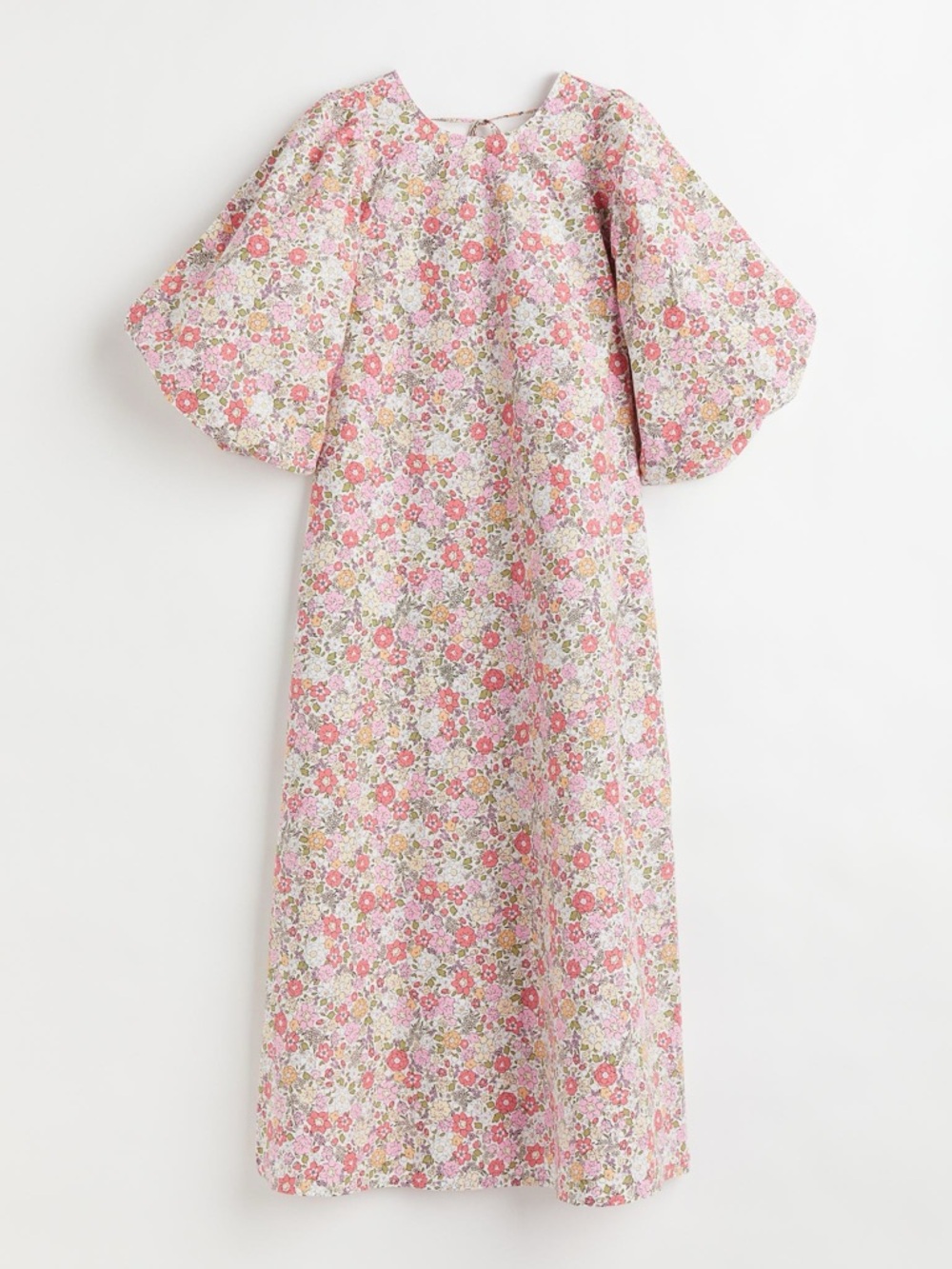 H&M Ditsy Multicolor Floral Puff Sleeve Midi Long Dress 100% Cotton XSmall